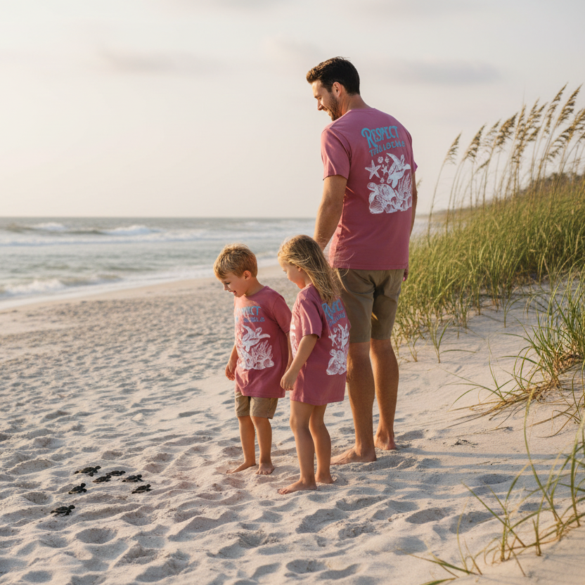 Respect the Locals Dad Back View with Turtles