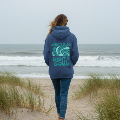 Salty Soul Hoodie Back View Beach Lifestyle
